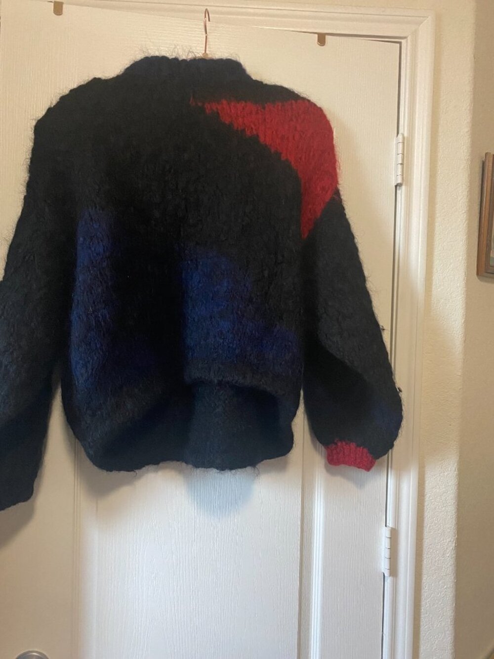 Handmade Vintage Style Fuzzy Mohair Chunky Knit Abstract Polka Dot Sweater - Picture 5 of 6